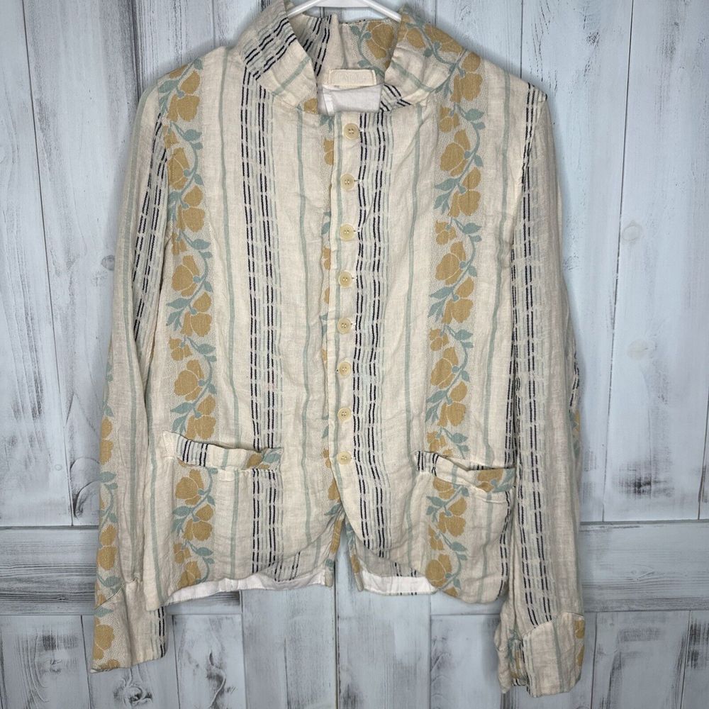 CP SHADES DREE FLORAL STRIPE LINEN BLEND BUTTON UP LIGHTWEIGHT BLAZER JACKET S‎